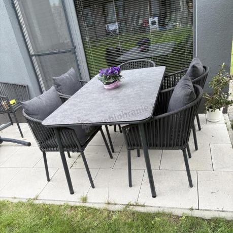 Grafitowe nowoczesne meble ogrodowe jadalniane stół + 6 krzeseł Rope Style Kostto Dining