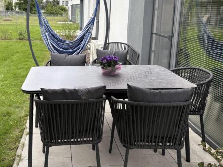 Grafitowe nowoczesne meble ogrodowe jadalniane stół + 6 krzeseł Rope Style Kostto Dining