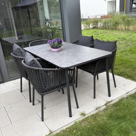Grafitowe nowoczesne meble ogrodowe jadalniane stół + 6 krzeseł Rope Style Kostto Dining