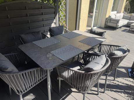 Grafitowe nowoczesne meble ogrodowe jadalniane stół + 6 krzeseł Rope Style Kostto Dining