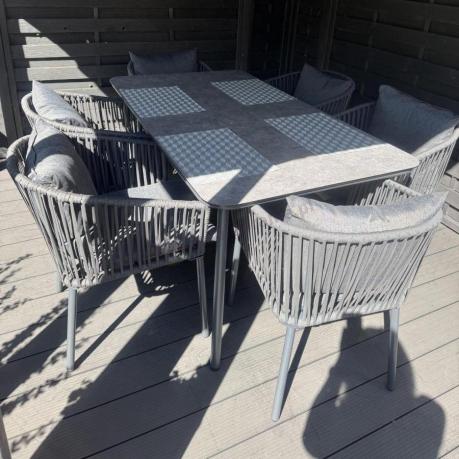 Grafitowe nowoczesne meble ogrodowe jadalniane stół + 6 krzeseł Rope Style Kostto Dining