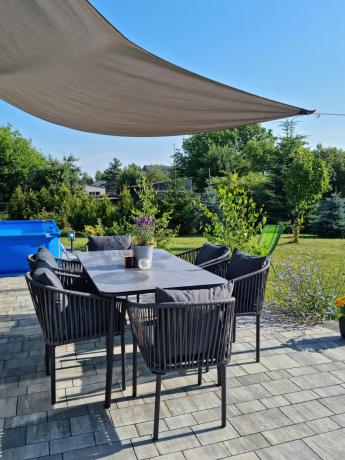 Grafitowe nowoczesne meble ogrodowe jadalniane stół + 6 krzeseł Rope Style Kostto Dining