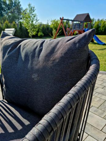 Grafitowe nowoczesne meble ogrodowe jadalniane stół + 6 krzeseł Rope Style Kostto Dining