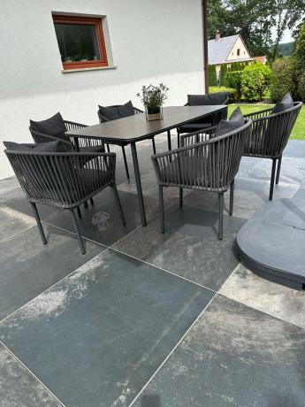 Grafitowe nowoczesne meble ogrodowe jadalniane stół + 6 krzeseł Rope Style Kostto Dining