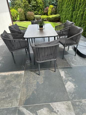 Grafitowe nowoczesne meble ogrodowe jadalniane stół + 6 krzeseł Rope Style Kostto Dining