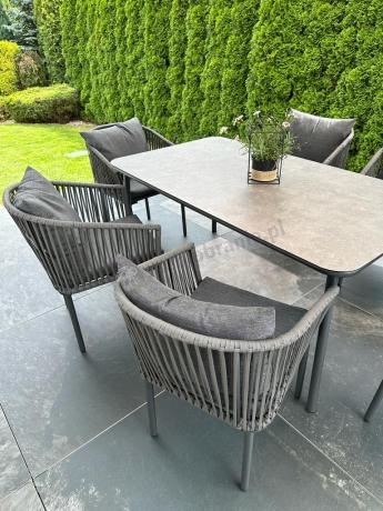 Grafitowe nowoczesne meble ogrodowe jadalniane stół + 6 krzeseł Rope Style Kostto Dining
