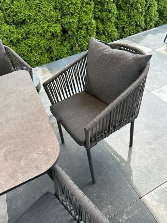Grafitowe nowoczesne meble ogrodowe jadalniane stół + 6 krzeseł Rope Style Kostto Dining