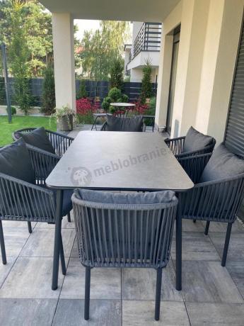 Grafitowe nowoczesne meble ogrodowe jadalniane stół + 6 krzeseł Rope Style Kostto Dining