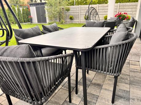 Grafitowe nowoczesne meble ogrodowe jadalniane stół + 6 krzeseł Rope Style Kostto Dining