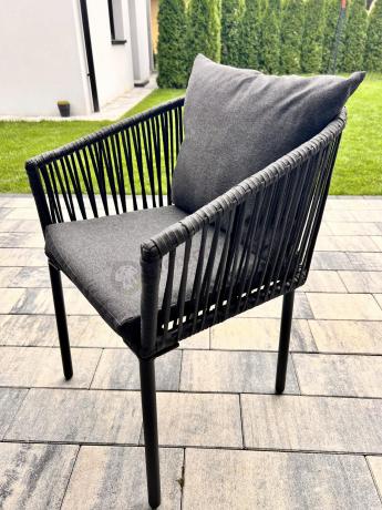 Grafitowe nowoczesne meble ogrodowe jadalniane stół + 6 krzeseł Rope Style Kostto Dining