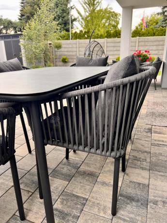 Grafitowe nowoczesne meble ogrodowe jadalniane stół + 6 krzeseł Rope Style Kostto Dining