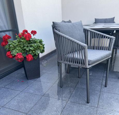 Grafitowe nowoczesne meble ogrodowe jadalniane stół + 6 krzeseł Rope Style Kostto Dining