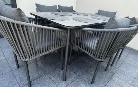 Grafitowe nowoczesne meble ogrodowe jadalniane stół + 6 krzeseł Rope Style Kostto Dining