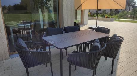 Grafitowe nowoczesne meble ogrodowe jadalniane stół + 6 krzeseł Rope Style Kostto Dining