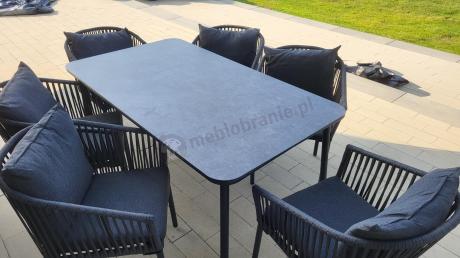 Grafitowe nowoczesne meble ogrodowe jadalniane stół + 6 krzeseł Rope Style Kostto Dining