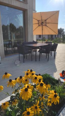 Grafitowe nowoczesne meble ogrodowe jadalniane stół + 6 krzeseł Rope Style Kostto Dining