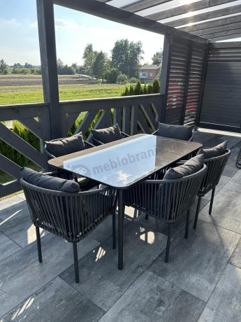 Grafitowe nowoczesne meble ogrodowe jadalniane stół + 6 krzeseł Rope Style Kostto Dining