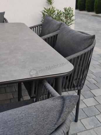 Grafitowe nowoczesne meble ogrodowe jadalniane stół + 6 krzeseł Rope Style Kostto Dining