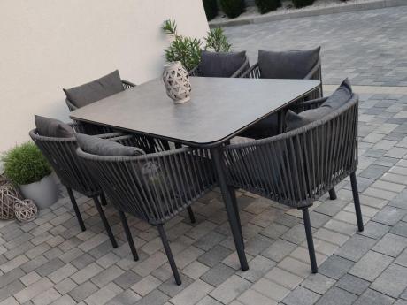 Grafitowe nowoczesne meble ogrodowe jadalniane stół + 6 krzeseł Rope Style Kostto Dining