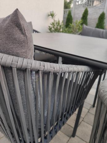 Grafitowe nowoczesne meble ogrodowe jadalniane stół + 6 krzeseł Rope Style Kostto Dining