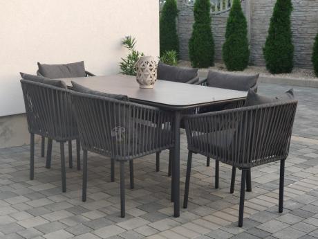 Grafitowe nowoczesne meble ogrodowe jadalniane stół + 6 krzeseł Rope Style Kostto Dining