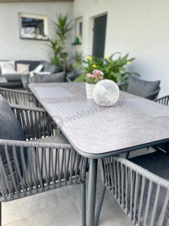 Grafitowe nowoczesne meble ogrodowe jadalniane stół + 6 krzeseł Rope Style Kostto Dining