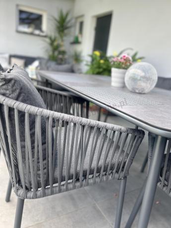Grafitowe nowoczesne meble ogrodowe jadalniane stół + 6 krzeseł Rope Style Kostto Dining