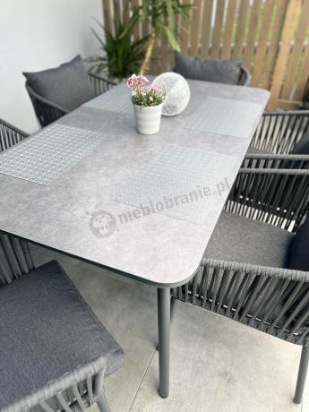 Grafitowe nowoczesne meble ogrodowe jadalniane stół + 6 krzeseł Rope Style Kostto Dining