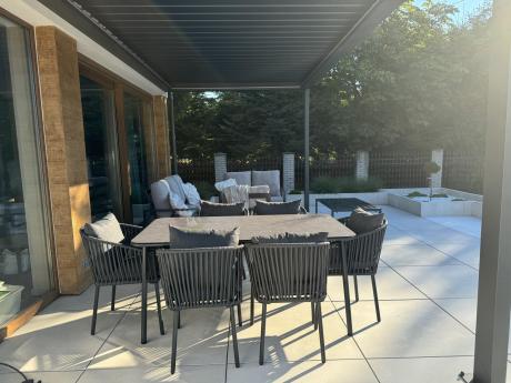 Grafitowe nowoczesne meble ogrodowe jadalniane stół + 6 krzeseł Rope Style Kostto Dining