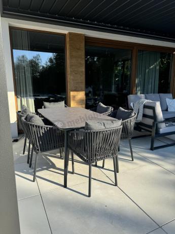 Grafitowe nowoczesne meble ogrodowe jadalniane stół + 6 krzeseł Rope Style Kostto Dining