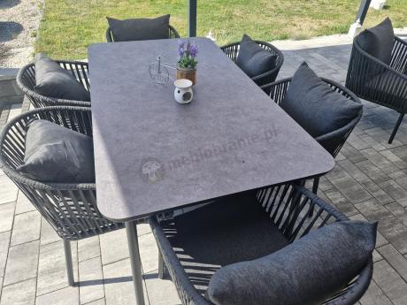 Grafitowe nowoczesne meble ogrodowe jadalniane stół + 6 krzeseł Rope Style Kostto Dining