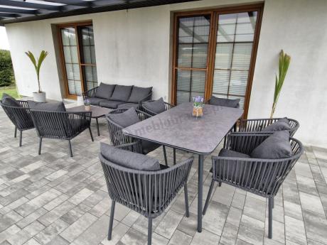 Grafitowe nowoczesne meble ogrodowe jadalniane stół + 6 krzeseł Rope Style Kostto Dining