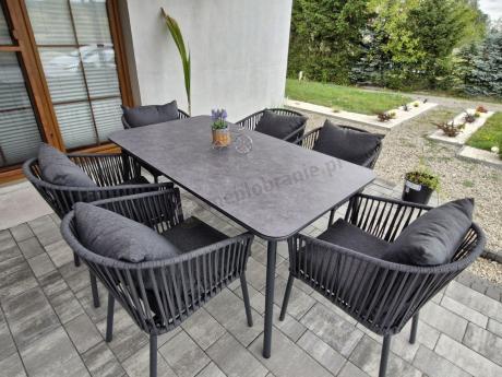 Grafitowe nowoczesne meble ogrodowe jadalniane stół + 6 krzeseł Rope Style Kostto Dining