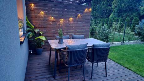 Grafitowe nowoczesne meble ogrodowe jadalniane stół + 6 krzeseł Rope Style Kostto Dining