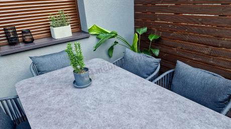 Grafitowe nowoczesne meble ogrodowe jadalniane stół + 6 krzeseł Rope Style Kostto Dining