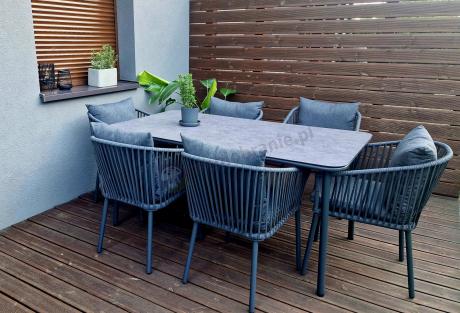 Grafitowe nowoczesne meble ogrodowe jadalniane stół + 6 krzeseł Rope Style Kostto Dining