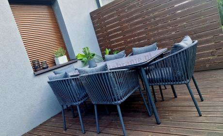 Grafitowe nowoczesne meble ogrodowe jadalniane stół + 6 krzeseł Rope Style Kostto Dining