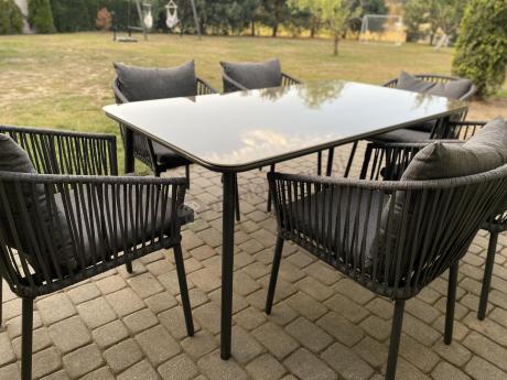 Grafitowe nowoczesne meble ogrodowe jadalniane stół + 6 krzeseł Rope Style Kostto Dining