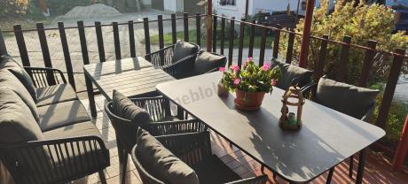 Grafitowe nowoczesne meble ogrodowe jadalniane stół + 6 krzeseł Rope Style Kostto Dining