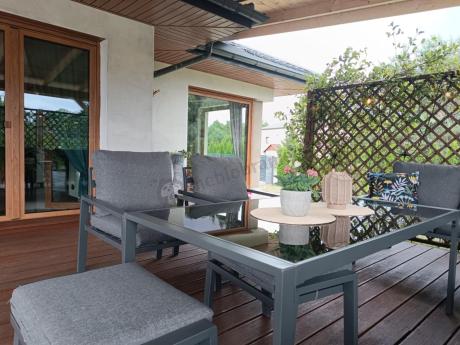 Grafitowe nowoczesne meble tarasowe dla 10 osób Sodor Corner XXL narożnik z 2 fotelami i 2 pufami - Dark Grey