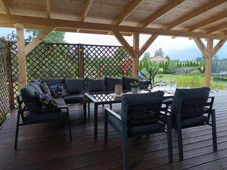 Grafitowe nowoczesne meble tarasowe dla 10 osób Sodor Corner XXL narożnik z 2 fotelami i 2 pufami - Dark Grey