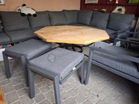 Grafitowe nowoczesne meble tarasowe dla 10 osób Sodor Corner XXL narożnik z 2 fotelami i 2 pufami - Dark Grey