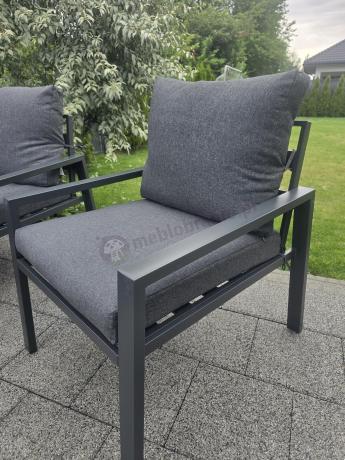 Grafitowe nowoczesne meble tarasowe dla 11 osób Sodor Corner XXL narożnik z 2 fotelami i 2 pufami - Dark Grey
