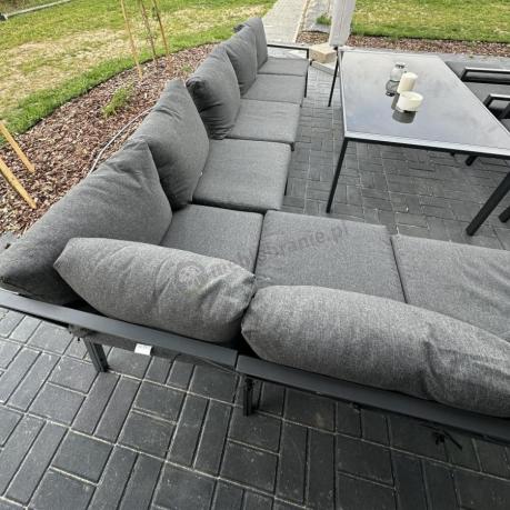 Grafitowe nowoczesne meble tarasowe Sodor Corner XXL narożnik z 2 fotelami i 2 pufami - Dark Grey