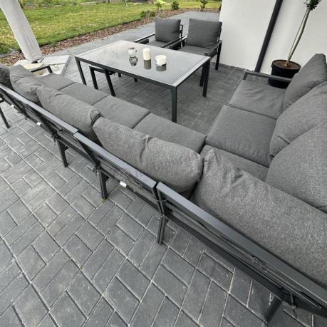 Grafitowe nowoczesne meble tarasowe Sodor Corner XXL narożnik z 2 fotelami i 2 pufami - Dark Grey
