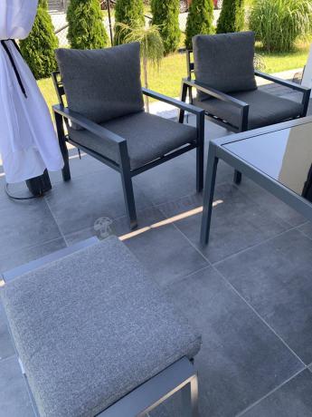 Grafitowe nowoczesne meble tarasowe Sodor Corner XXL narożnik z 2 fotelami i 2 pufami - Dark Grey