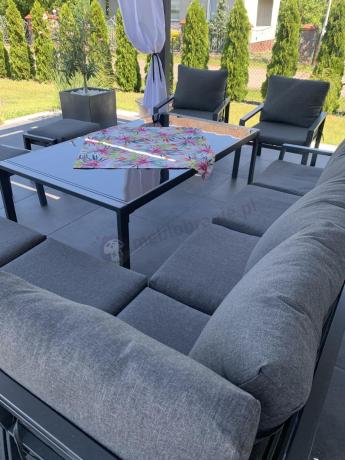 Grafitowe nowoczesne meble tarasowe Sodor Corner XXL narożnik z 2 fotelami i 2 pufami - Dark Grey
