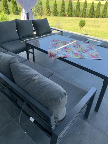Grafitowe nowoczesne meble tarasowe Sodor Corner XXL narożnik z 2 fotelami i 2 pufami - Dark Grey
