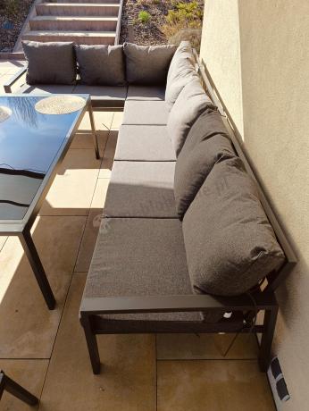 Grafitowe nowoczesne meble tarasowe Sodor Corner XXL narożnik z 2 fotelami i 2 pufami - Dark Grey