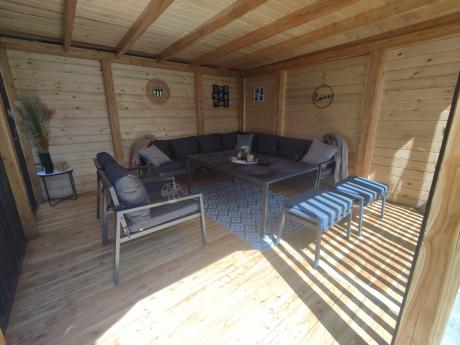 Grafitowe nowoczesne meble tarasowe Sodor Corner XXL narożnik z 2 fotelami i 2 pufami - Dark Grey
